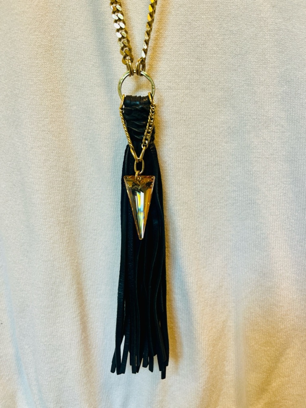 LGeorge Gold-Tone Chain Necklace with Black Tassel and Crystal Spike Pendant